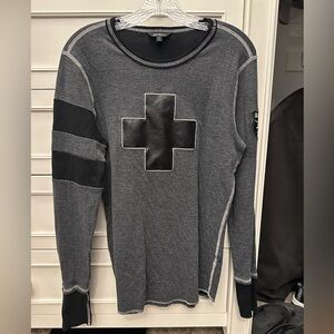 Alp n Rock Women’s long sleeve thermal top grey black leather cross large